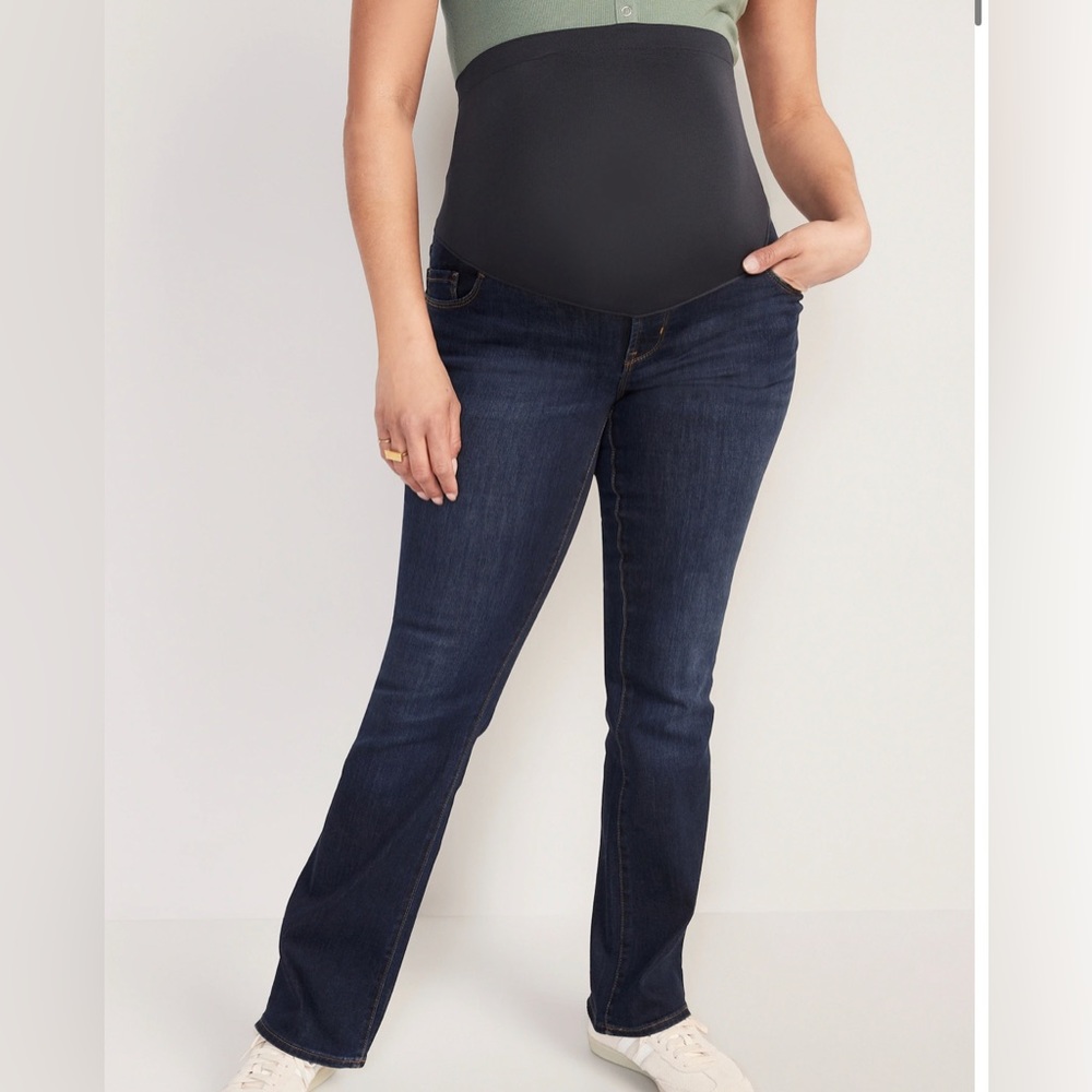 Dark wash full panel boot-cut maternity jeans